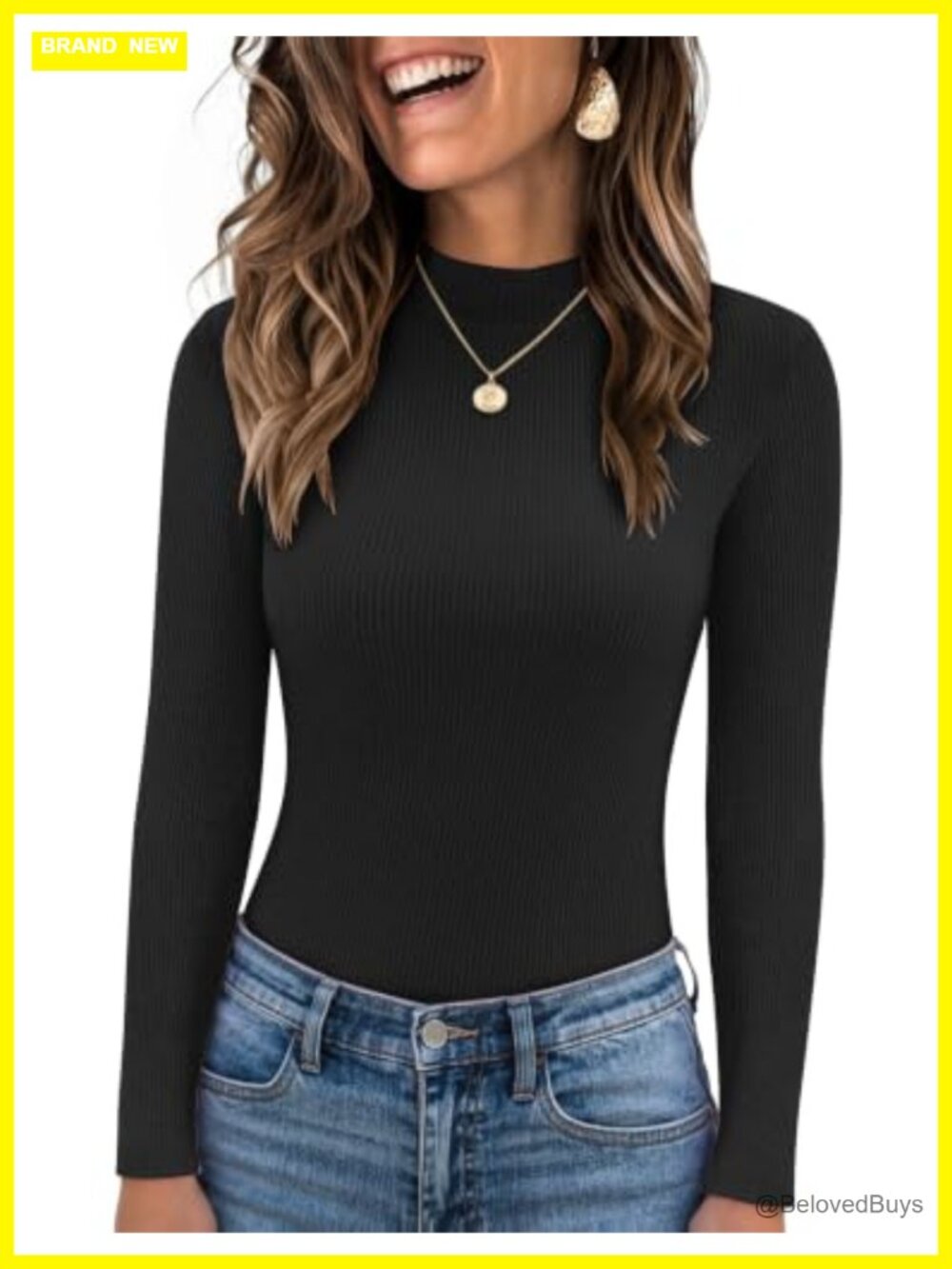 Womens Ribbed Mock Neck Long Sleeve Slim Fit Tee Layering Top